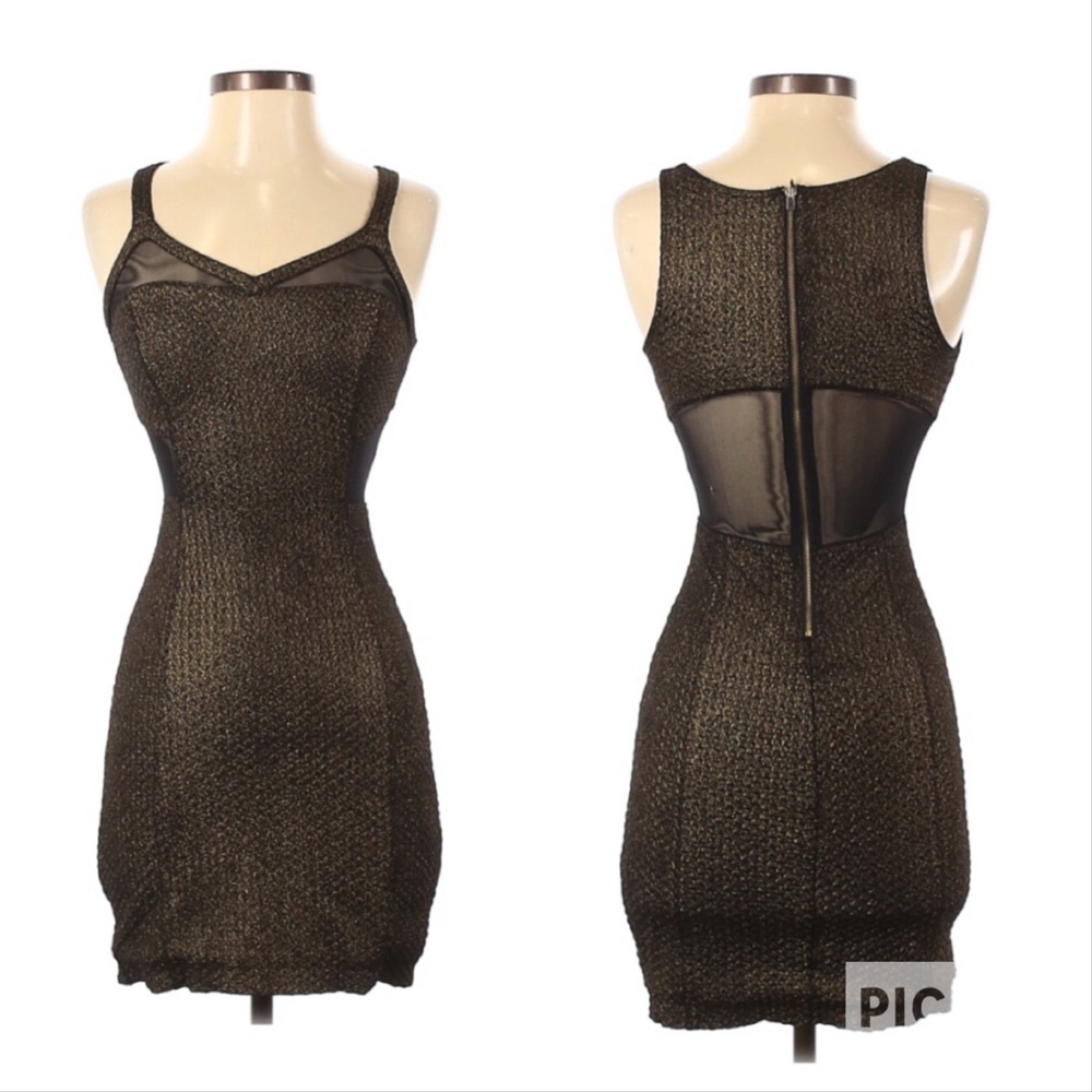 Express Gold/Black Mesh Cutout Bodycon Mini Dress Small
